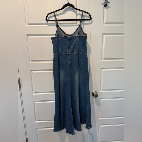 Moda International Denim Fit & Flare Midi Dress Corset Bodice Fit 12 Rockabilly - Picture 4 of 8